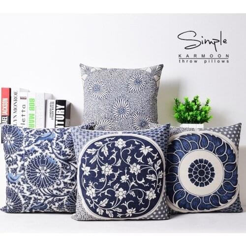 Blue and white retro modern new Chinese style cotton pillowcases cushion for leaning on of 43 * 43 no core