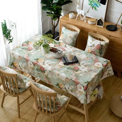 Linen Cotton Floral Table Cloth Desk Cover Large Square Rectangular Tablecloth for TV Cabinet Table 135x260cm Vintage Spring