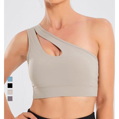 Single Shoulder Strap Sports Bra Female Open Back Top Gathers Fitness Workout Tank Top for Women Yoga Bra with Single Strap