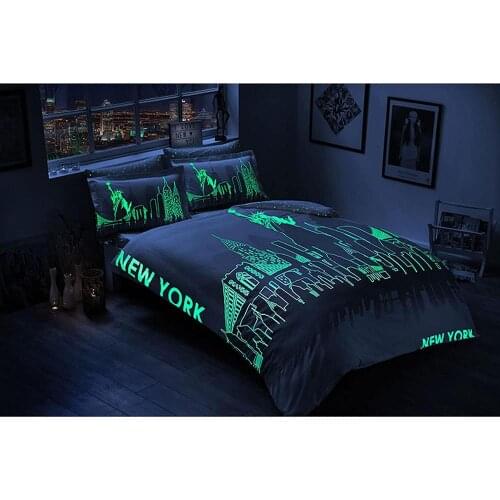 TAC Double Queen Size 4 pcs Satin Glow Duvet Cover Set -New York Theme- 100% Cotton