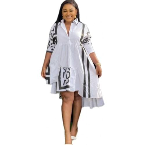 African Clothes Printed Cotton Fashion Quality Shirt Style Cake Dress Long Sleeve Loose Lrregular Party Dress Elegant WorkWear