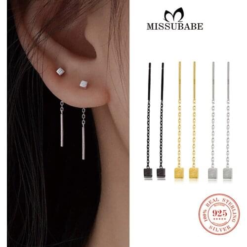Drop-earrings S925 Sterling Silver Long Tessel Bar Dangle Ear Line High Quality Cube New Fine Jewelry Gift For Women Girls
