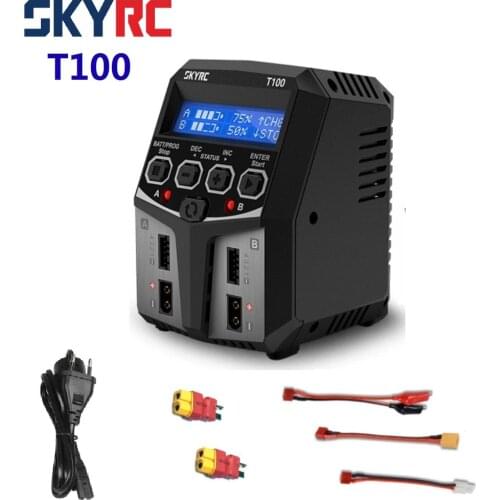 SKYRC T100 Charger DUAL 5A 2X50W Balance FPV Discharger for 2-4S LiPo/LiIon/LiFe/LiHV Battery RC Drone Multirotor RC Parts Accs