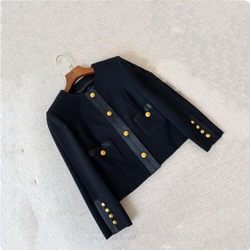 Brand Fashion Women High Luxury Vintage Modern Golden Buckle Ribbon Jacket Short Coat