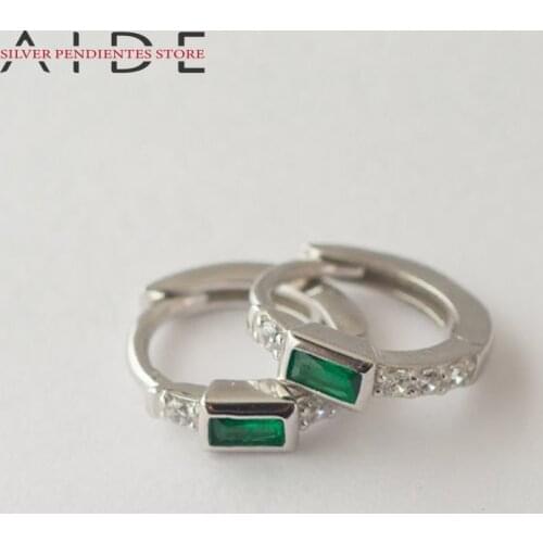 AIDE Women Round Fashionable Green Zircon Hoops Earrings Simple S925 Sterling Silver Diamond Earrings Earring Bijoux Femme