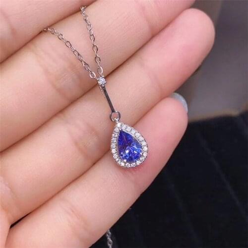 Genuine Tanzanite Pendant 5*7MM Blue Gemstone Necklace for Women Anniversary Gift Water Drop Jewelry Real 925 Sterling Silver
