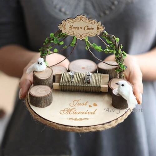 1pcs birthday party decoration supplies Engagement custom rustic wood wedding ring box love bird ring pillow