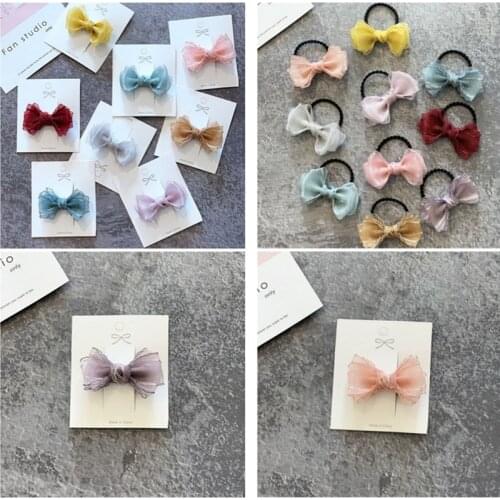 10pc/lot Fashion Sweet Bow Hairpin Hair Rope Solid Color Simple Bow Hair Accessories Yarn Bow Hair Clip Ponytail Rope Headdress