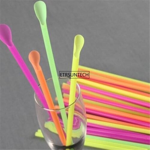 250pcs Plastic Straws for Children Happy Birthday Party Bar Drinking Straws Disposable Drinking Straws With Spoon