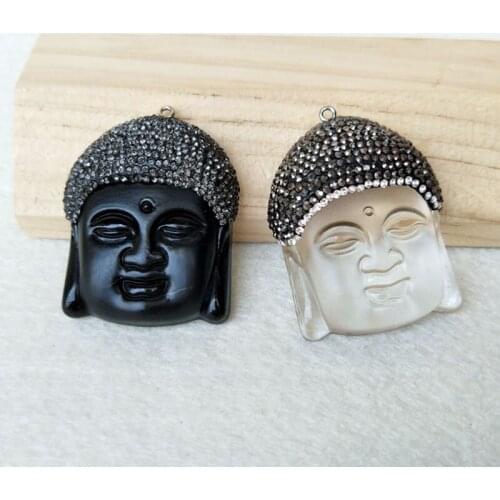 5 Pcs Carved Buddha With Zircon Bead Buddhist charm Pendant Natural Crystal / Black Obsidian Stone Pendant women Jewelry PD861
