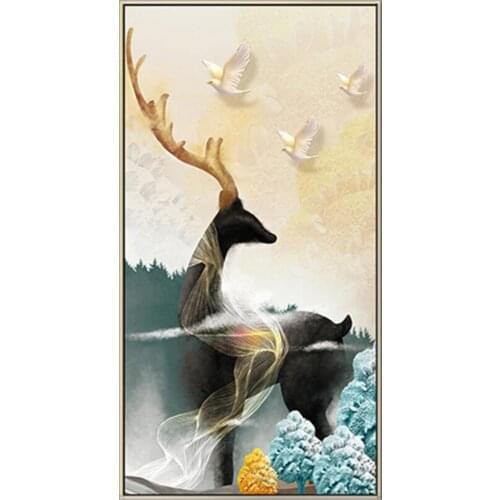 5D Diy Diamond Painting Sets Deer And Pigeon Mosaic Cross Stitch Rhinestone Diamond Embroidery Fog Landscape Wall StickerZP-3138