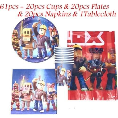 61pcs Roblo Theme Happy Birthday Cup Plate Napkin Tablecloth Party Decor Kids Boy Girl Party Supplies Wedding Decor Tableware