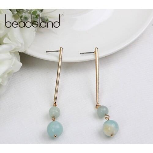 Beadsland Drop Earrings Metal Rod With Natural Stone Ball Fashion Vintage Design For Women Girls Dancing Party Gift 39968