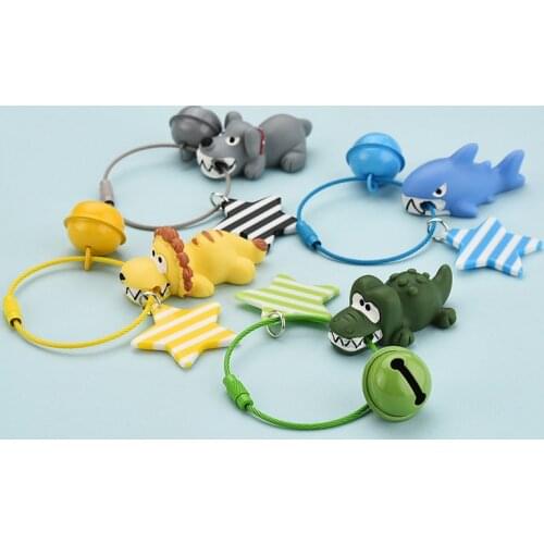 Trendy Anger Animal Doll Keychain Shark Lion Crocodile Dog Cute Ring Bells Star Pendant Wire Keyring Party Gift Decorate Jewelry
