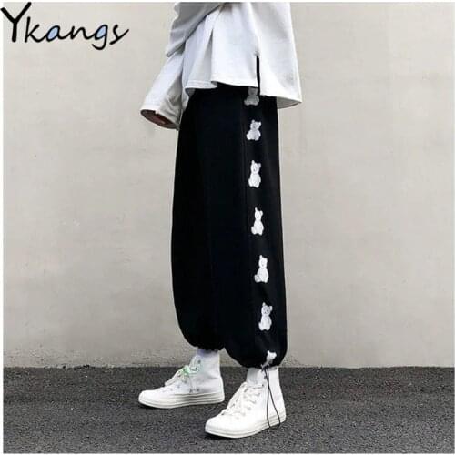 Cartoon Print Korean Style Harajuku Harem Pants Women Streetwear Vintage Elastic High Waist Drawstring Casual Sweatpants Female