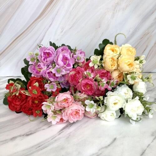 7 heads Silk Artificial Peony Flower Bouquet Rose Fake Flowers for Party Wedding Decoration Christmas Home DIY Craft