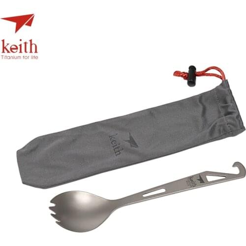 Keith Titanium Spork With Fork Tip Bottle Opener Camping Travel Tablewares Picnic Convenient Hanger On Top Fork Spoon 15g Ti5311