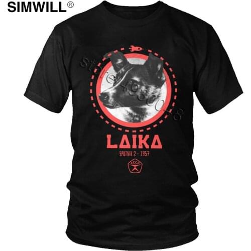 Classic Vintage Soviet Space Dog T Shirt for Men Pure Cotton Printed CCCP Laika Dog T-Shirt O-neck Short Sleeve Russian Tee Gift