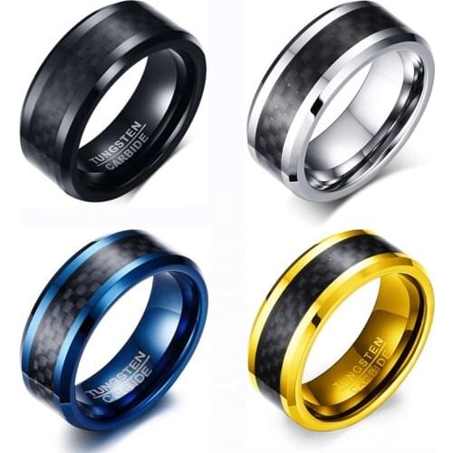 Men Ring Tungsten Carbide Ring Inlay Carbon Anniversary Wedding Band For Men Unisex Party Gift Fashion Jewelry