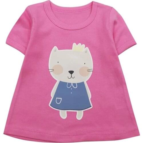 Short T-Shirt Baby Girl Clothes Cute Cartoon Cat Printed Cotton New Summer Tee Top Children 6-24m
