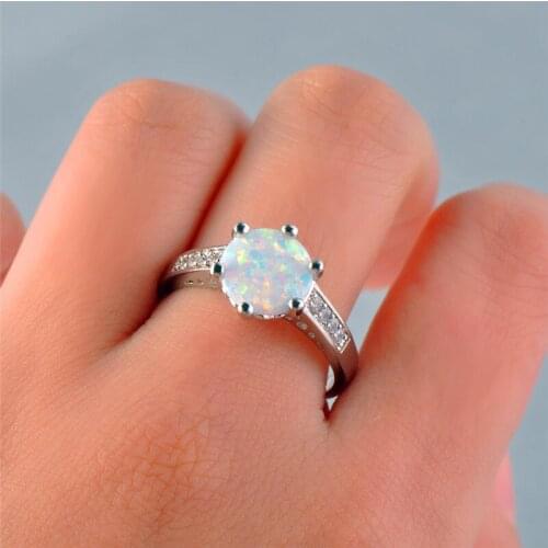 Minimalist Female White Round Opal Ring Dainty Zirconia Stone Wedding Rings For Women Charm Bridal Big Engagement Ring