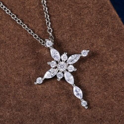 JK Fashion AAA Crystal Zirconium Cross Pendant Necklace Female High Quality Female Delicate Necklace Jewelry
