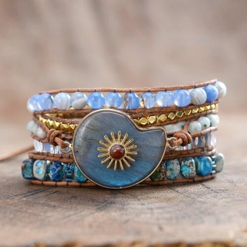 Sea Snail Moon Stones Sun Flower Charm Bracelets Conch shape Wrap Bangles
