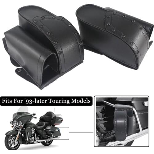 Motorcycle PU Leather Saddlebag Guard Bag With Water Bottle Holder For Harley Road King Touring Electra Glide Waterproof Toolkit