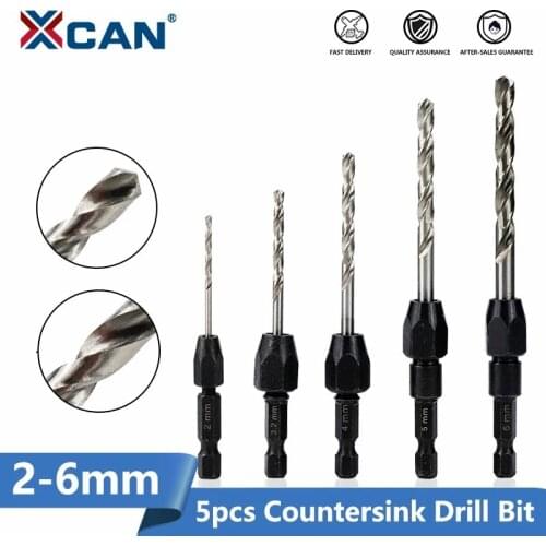 XCAN 5pcs Quick Chuck Countersink Drill Bit Set HSS 6542 Hex Shank Gun Drill Bit Wood Hole Cutter Twist Drill Bit Set