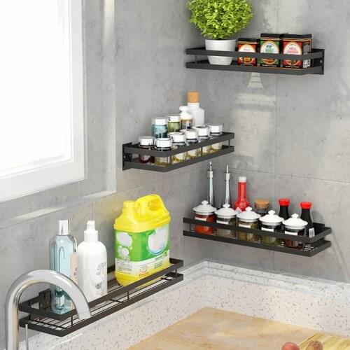 Wall Mount Metal Storage Shelf Kitchen Spice Bottle Jar Rack Bathroom Organizer Shower Toiletries Shelves Bathroom Accessories