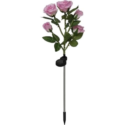 Night Lamp Yard Stake IP65 Waterproof Solar Light Rose Flower Outdoor Lawn Pathway Garden Decoration 5 LEDs Driveway Landscape