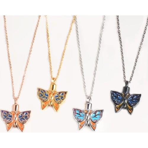 Cremation Jewelry Memorial Keepsake for Beloveds Ashes Urn Pendants Butterfly Cremation Necklace Stainless Steel Women Jewelry