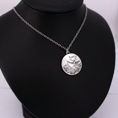 Sailing cat pendant necklace kitty boat necklaces gift