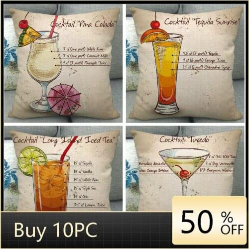 Cocktail Drink Series Pillow Seaside Vacation Beach Cushion Cover Home Decor Throw Pillow Covers Lemon Wine Glass Ice Cube