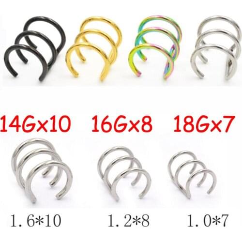 2Piece 14G 16G 18G Clip On New Ear Clip Cuff Wrap Earrings Double Tragus Earrings Helix Nose No piercing Women Men Jewelry