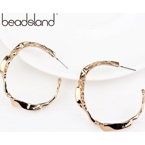 Beadsland Hoop Earrings Copper Plated Bright Gold Irregular surface Fashion Punk Woman Girl Party Festival Hot Sell Gift 40153