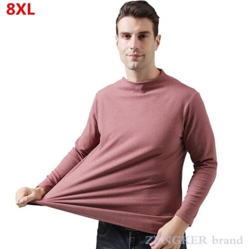 Mens new plus size double-sided fleece bottoming shirt high collar warm winter bottoming shirt oversized T-shirt 6xl 7XL 8XL