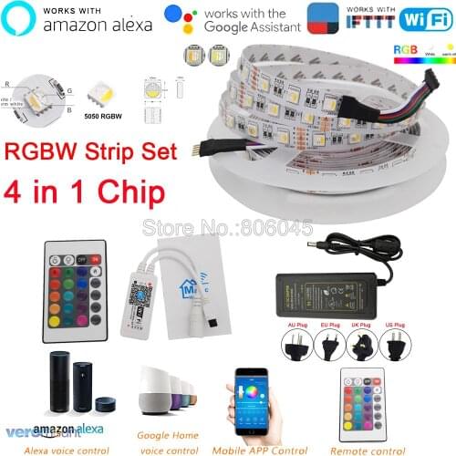 DC12V 5M 5050 WIFI LED Strip Light Waterproof 60LED/m 4 In 1 RGBW RGBWW LED Strip Remote Controller Power Supply Kit APP Control