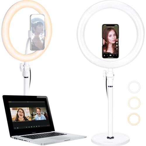 Neewer LED Ring Light, Table Top 10-inch USB Ring Light, Color Temperature 3200K-5600K 3 Light Modes with Smartphone Stand