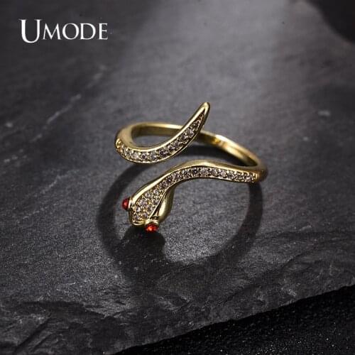UMODE New Punk Coiled Snake Ring for Women Femme Adjustable Cubic Zirconia Wedding Rings Rhinestone Fashion Jewelry UR0603