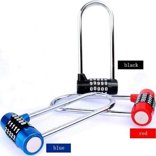 Zinc Alloy Bike U-shape Anti-theft Lock Combination Digit Password Code Door Lock Extra Long Cabinet Door Padlock for Gym School