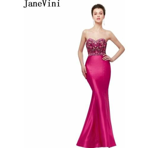 JaneVini Vintage Long Bridesmaid Dresses Satin Beaded Exquisite Embroidery Sweetheart Backless Floor Length Mermaid Prom Gowns