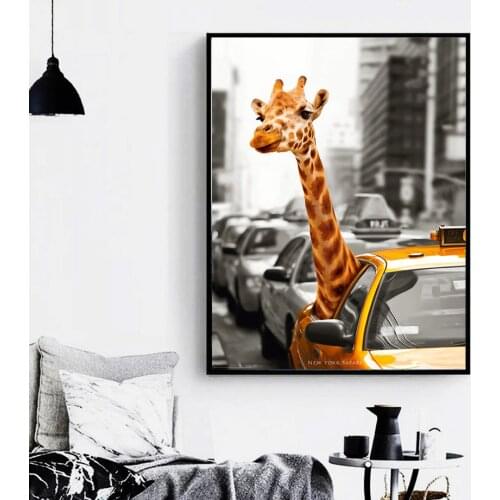 New York Giraffe Taxi London Vintage Wall Art Canvas Painting Landscape Nordic Posters And Prints Wall Pictures For Living Room