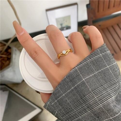 YUN RUO 2 Pieces Set New Fashion Geometric Curved Diamond Ring Personality Titanium Steel Ring 18 K Gold Women Jewelry Wholesale