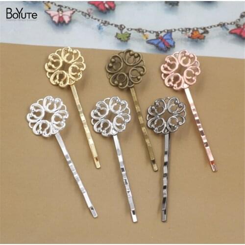 20Pcs 20MM Filigree Flower Hair Barrette 6 Colors Plated Women Hair Accessories