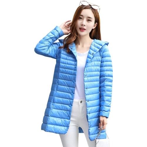 Womens Winter Jackets Ultra Light Portable Hooded Down Coat Single Breasted Slim Female Padded Long Jacket Woman Winter Coat