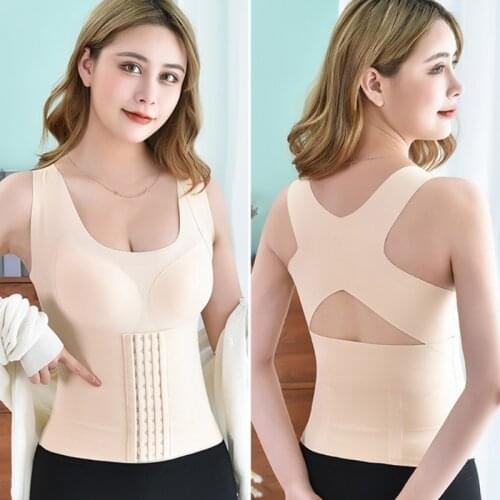 Women Seanless Front Buckle Bra Wireless Push Up Posture Corrector Tank Top Girdle Body Shaper Cross Back Vest Corset