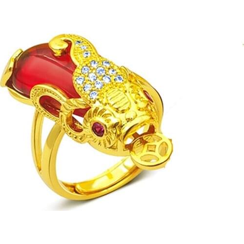 Red Stone Womens Ring Animal Patterned Yellow Gold Filled Beautiful Ring Gift