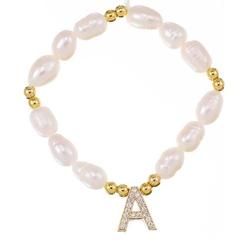 ZHINI New Personality 26 Letters Pendant Bracelets for Women 2021 Fashion Imitation Pearls Chain Bangle Rhinestone Jewelry Gift