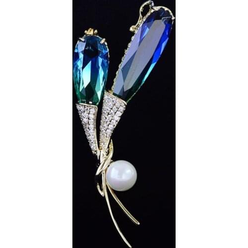 Zlxgirl Blue and green Cubic zircon Flower shape copper bridal jewelry Classic Wedding Decoration Corsage Pins hijab accessory